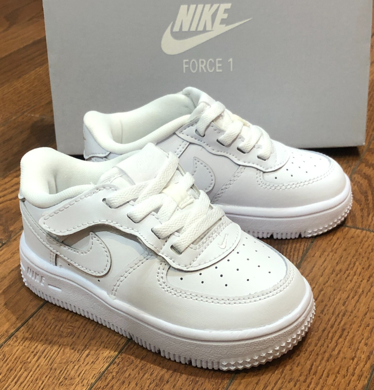 *NEW* TODDLER BABY NIKE AIR FORCE 1 EASYON (TD) WHITE / WHITE (FN0236 111) 