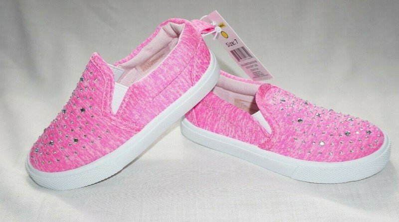 NEW Toddler Girls Pink Marl Print BLING Rhinestone Slip On Sneakers Shoes