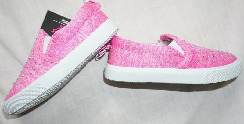 NEW Toddler Girls Pink Marl Print BLING Rhinestone Slip On Sneakers Shoes