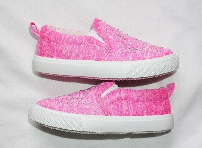 NEW Toddler Girls Pink Marl Print BLING Rhinestone Slip On Sneakers Shoes