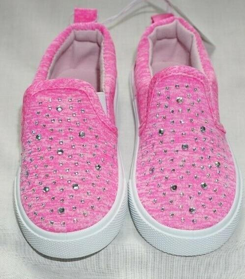 NEW Toddler Girls Pink Marl Print BLING Rhinestone Slip On Sneakers Shoes