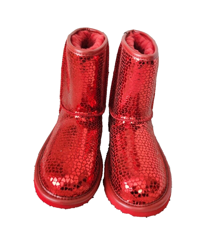 New - UGG Toddler Girls Red Hearts Boot Metallic Red Size 3 NEW