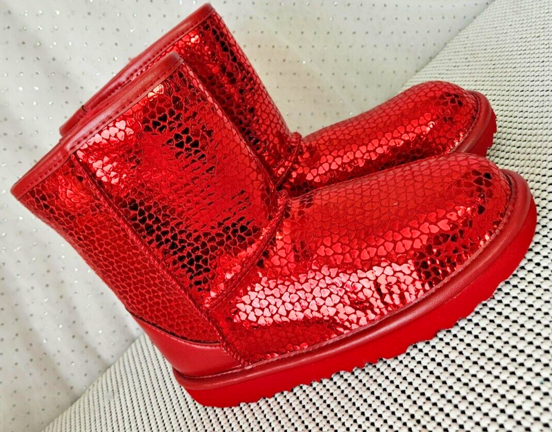 New - UGG Toddler Girls Red Hearts Boot Metallic Red Size 3 NEW