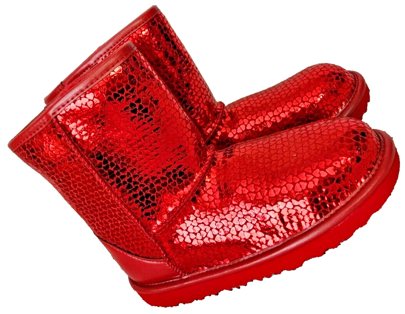 New - UGG Toddler Girls Red Hearts Boot Metallic Red Size 3 NEW