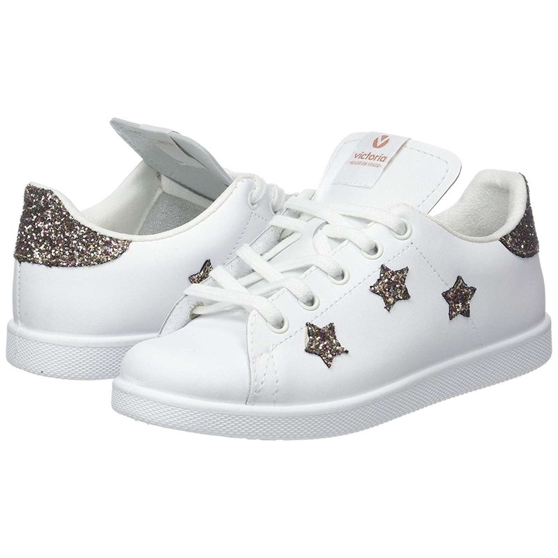 NEW Victoria Kids Girls Youth Leather Star/Stripe Glitter Tennis Shoes Sneakers