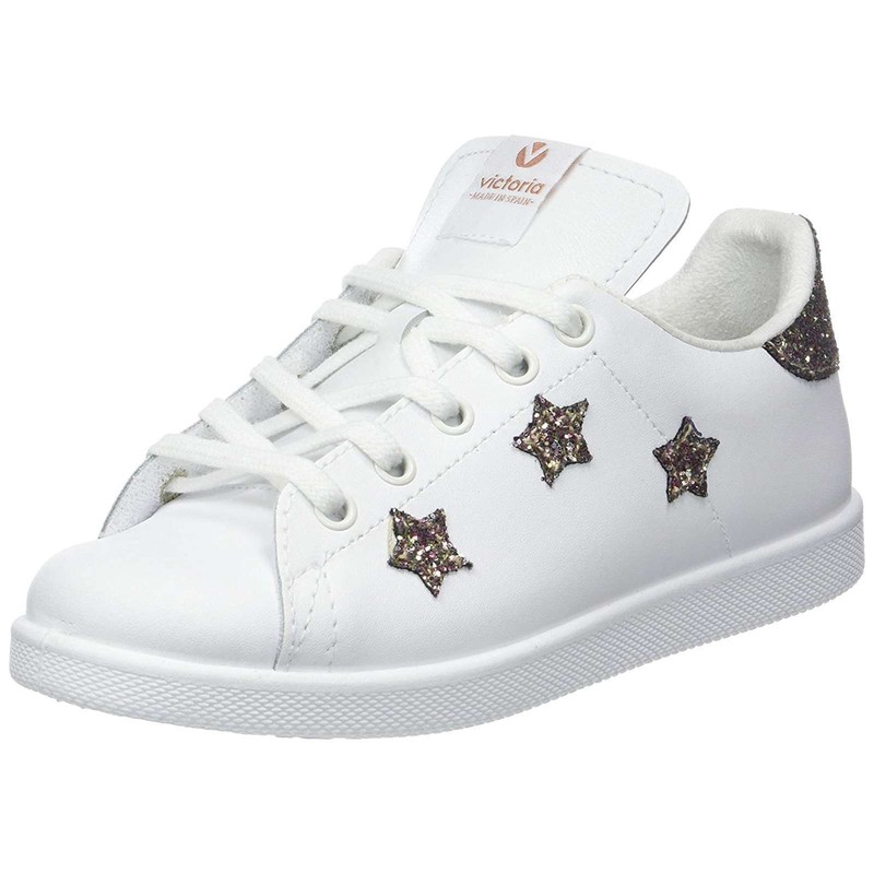 NEW Victoria Kids Girls Youth Leather Star/Stripe Glitter Tennis Shoes Sneakers