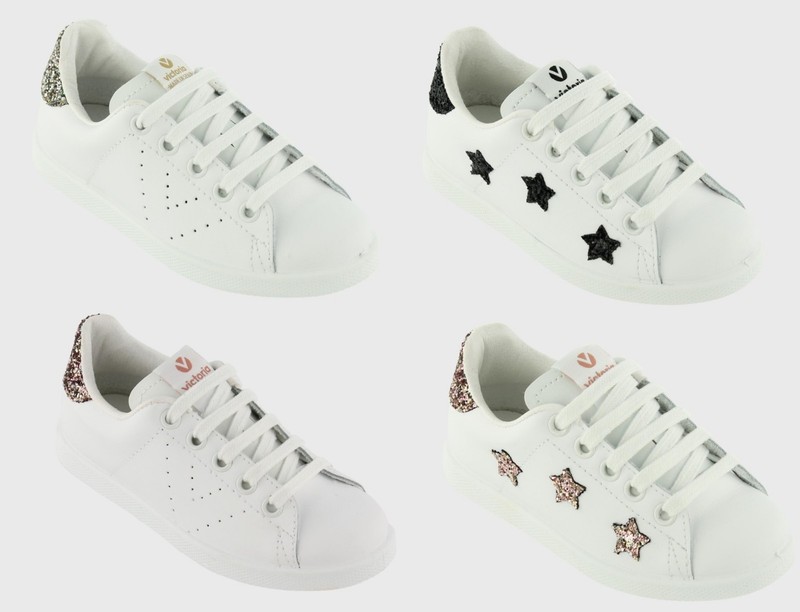 NEW Victoria Kids Girls Youth Leather Star/Stripe Glitter Tennis Shoes Sneakers