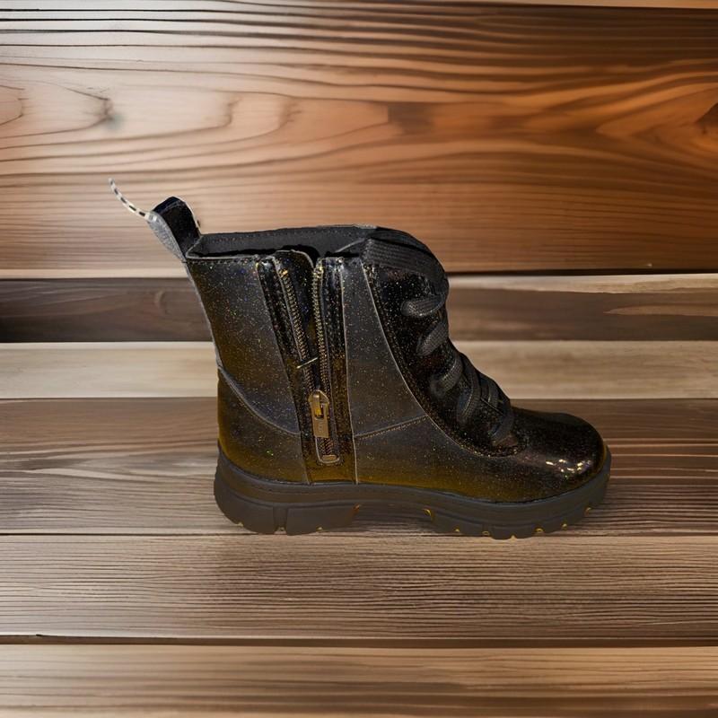 New W/o Box UGG Girls' Ashton Lace Up Glitter Boots (Youth) Glitter Black Size 5