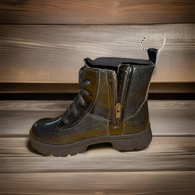 New W/o Box UGG Girls' Ashton Lace Up Glitter Boots (Youth) Glitter Black Size 5