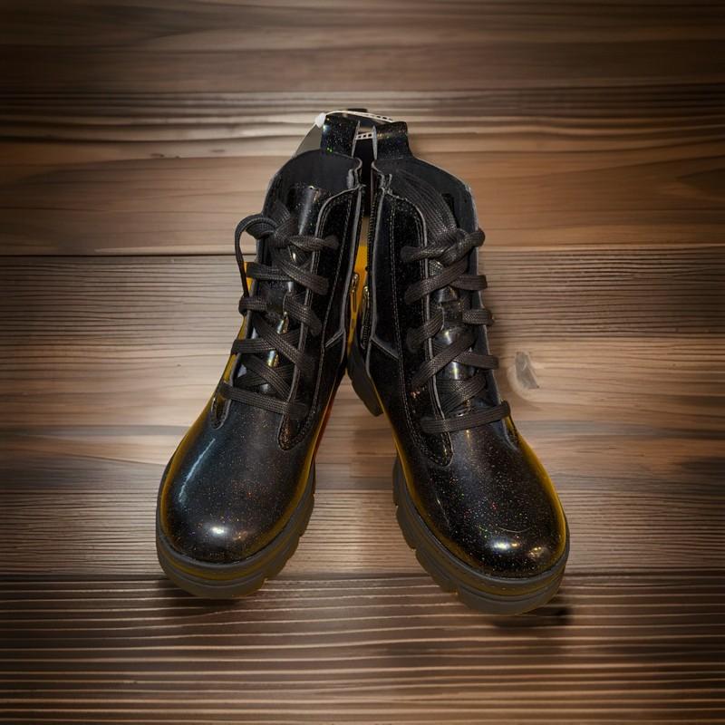 New W/o Box UGG Girls' Ashton Lace Up Glitter Boots (Youth) Glitter Black Size 5