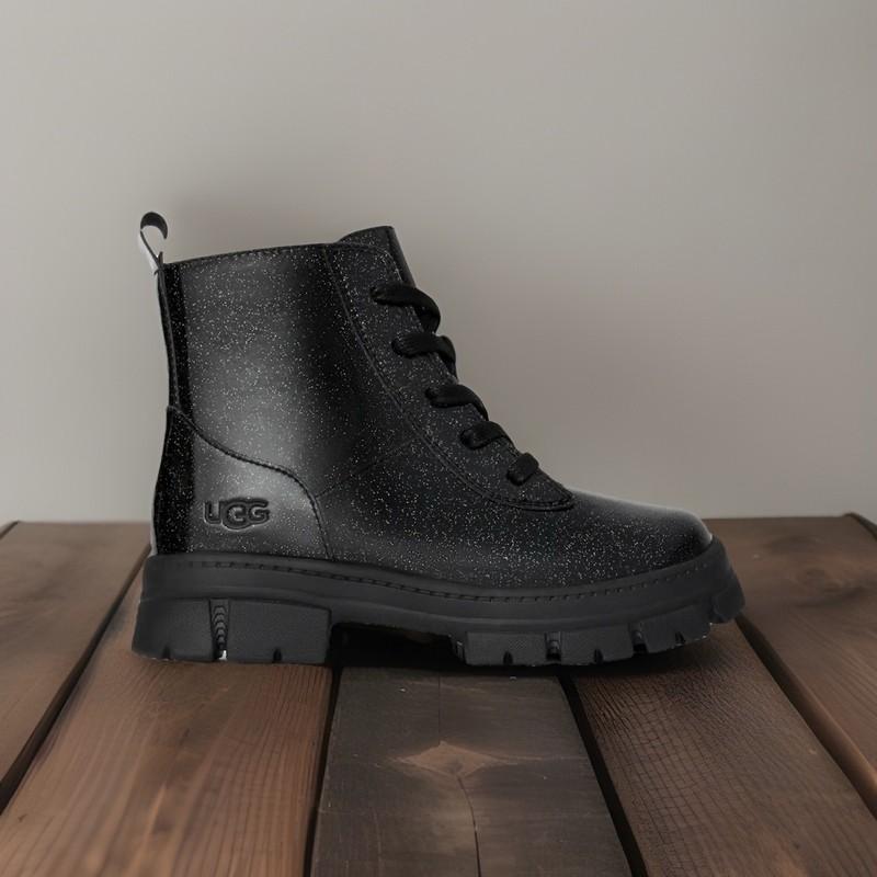 New w/o Box UGG Girls' Ashton Lace Up Glitter Boots (Youth) Glitter Black Size 5