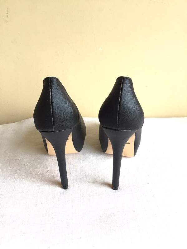 New Womens De Blossom Collection Black Slip On Open Toe Stiletto High Heel Pump