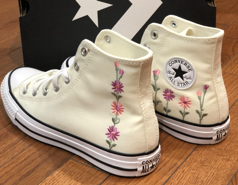 *NEW* Youth Big Kids CONVERSE CTAL FLORALS HIGH TOP EGRET /LT JITTER (A11774F)