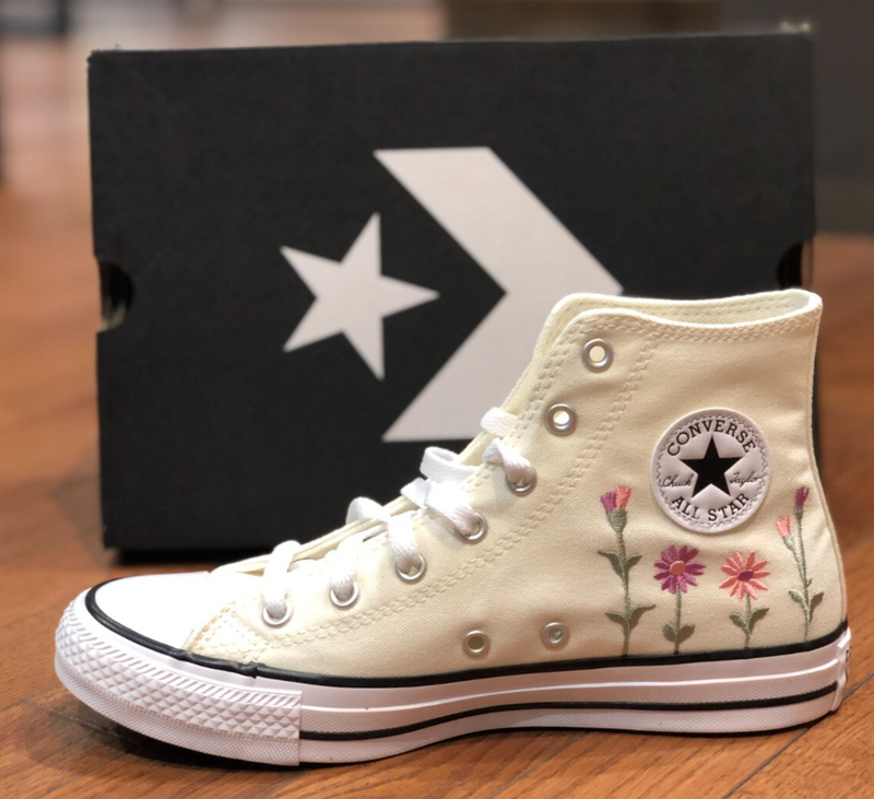 *NEW* Youth Big Kids CONVERSE CTAL FLORALS HIGH TOP EGRET /LT JITTER (A11774F)