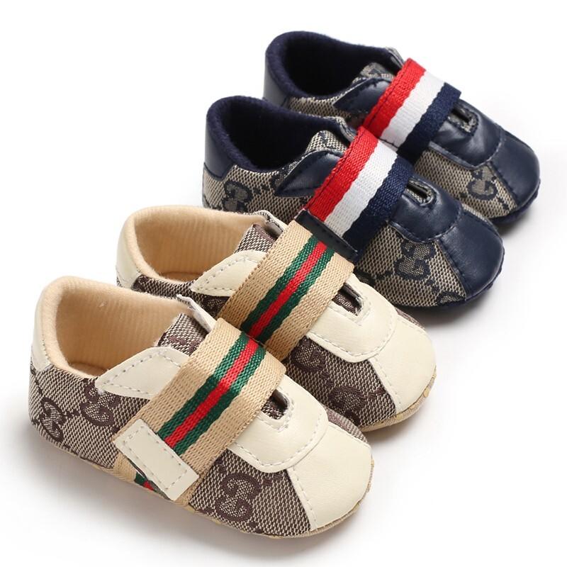 Newborn Baby Boy Crib Shoes Infant White Bule PreWalker Trainers Rubber Sneaker