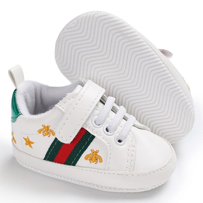 Newborn Baby Boy Crib Shoes Infant White PreWalker Trainers Rubber Sneaker