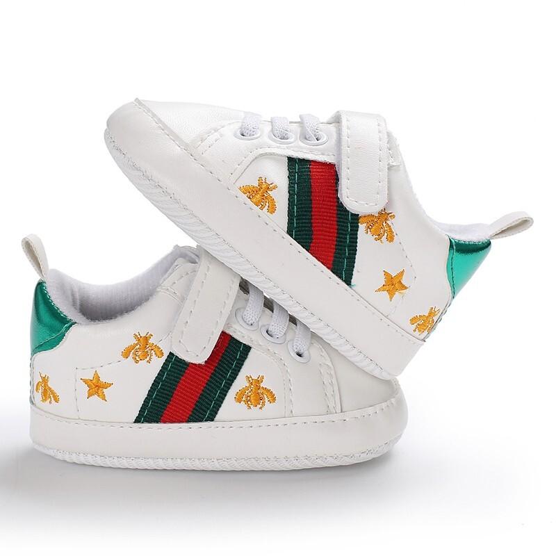 Newborn Baby Boy Crib Shoes Infant White PreWalker Trainers Rubber Sneaker