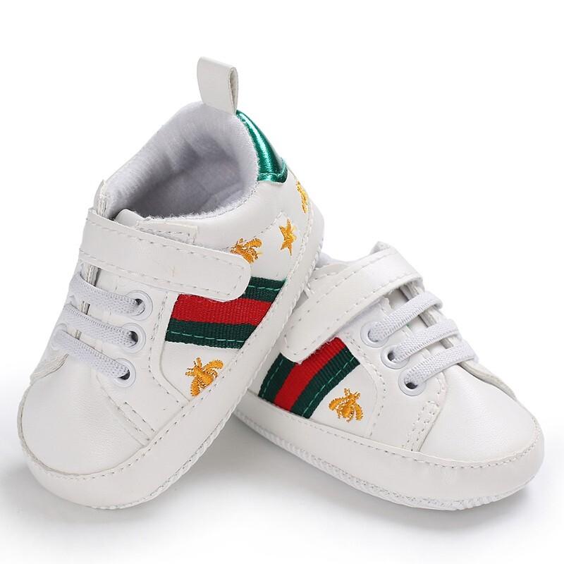 Newborn Baby Boy Crib Shoes Infant White PreWalker Trainers Rubber Sneaker