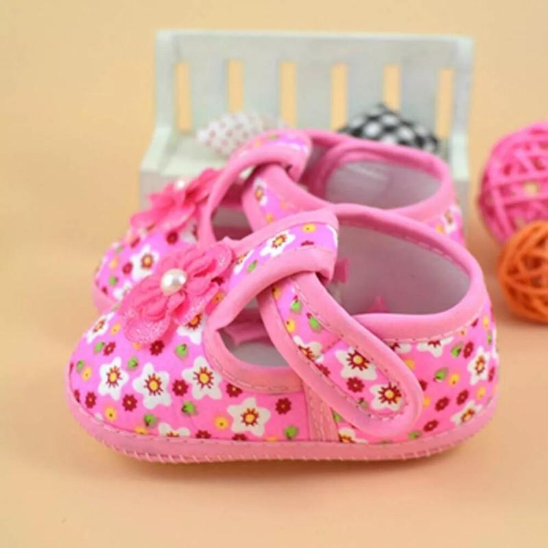 Newborn Baby Girl Flower Boots Pre Walker Soft Cute Beauty Pink Cloth Crib Shoes