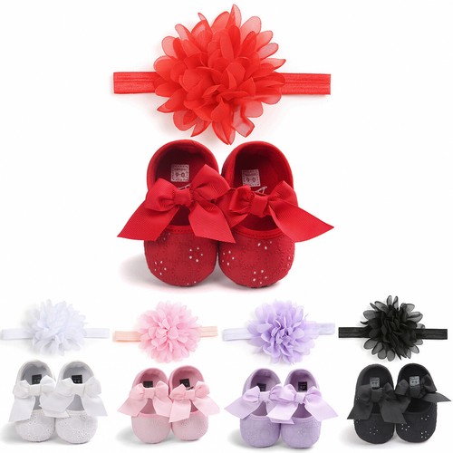 Newborn Baby Girl Pram Shoes Infant Outfit Wedding Party Hair Headband Set 0-18M