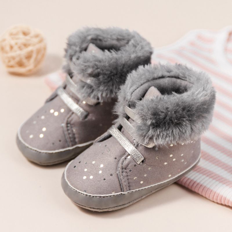 Newborn Baby Girls Boys Pram Shoes Infant Warm Fur Lined Boots Trainers Winter