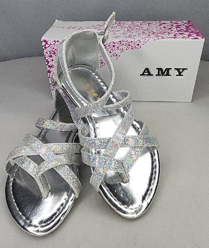 NIB Amy Girl's White Glitter Sparkle Strappy Adjustable Buckle Sandals 8