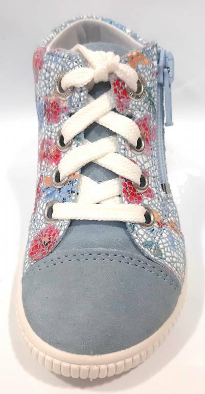 NIB - SUPERFIT Toddlers' 'MOPPY' Light Blue/White LACE-UP FLORAL SHOES - 10.5