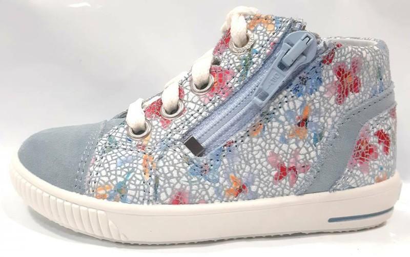 NIB - SUPERFIT Toddlers' 'MOPPY' Light Blue/White LACE-UP FLORAL SHOES - 10.5
