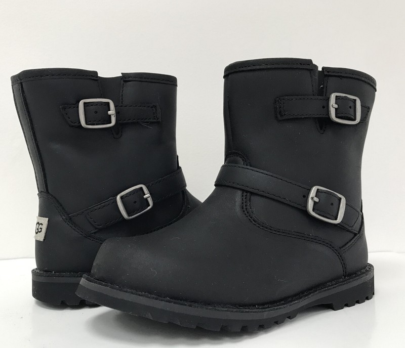 NIB UGG Toddler 10 11 Harwell 2 Buckled Zip Up 1100183T Leather Bootie Black New
