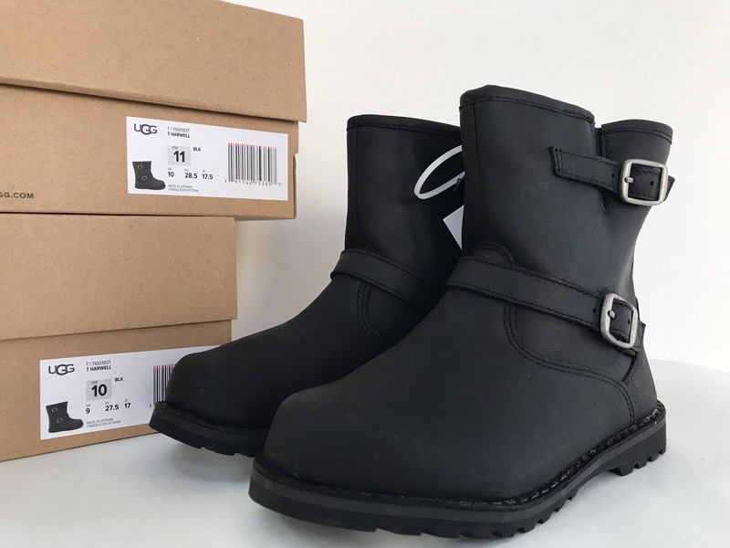 NIB UGG Toddler 10 11 Harwell 2 Buckled Zip Up 1100183T Leather Bootie Black New