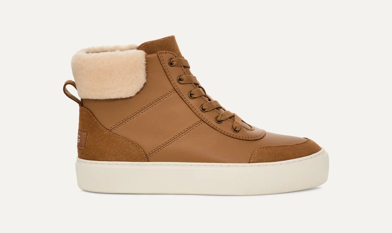 NIB UGG Womens CAKEWALK HIGH TOP Sheepskin Sneakers Booties Shoes Chestnut 8.5 M