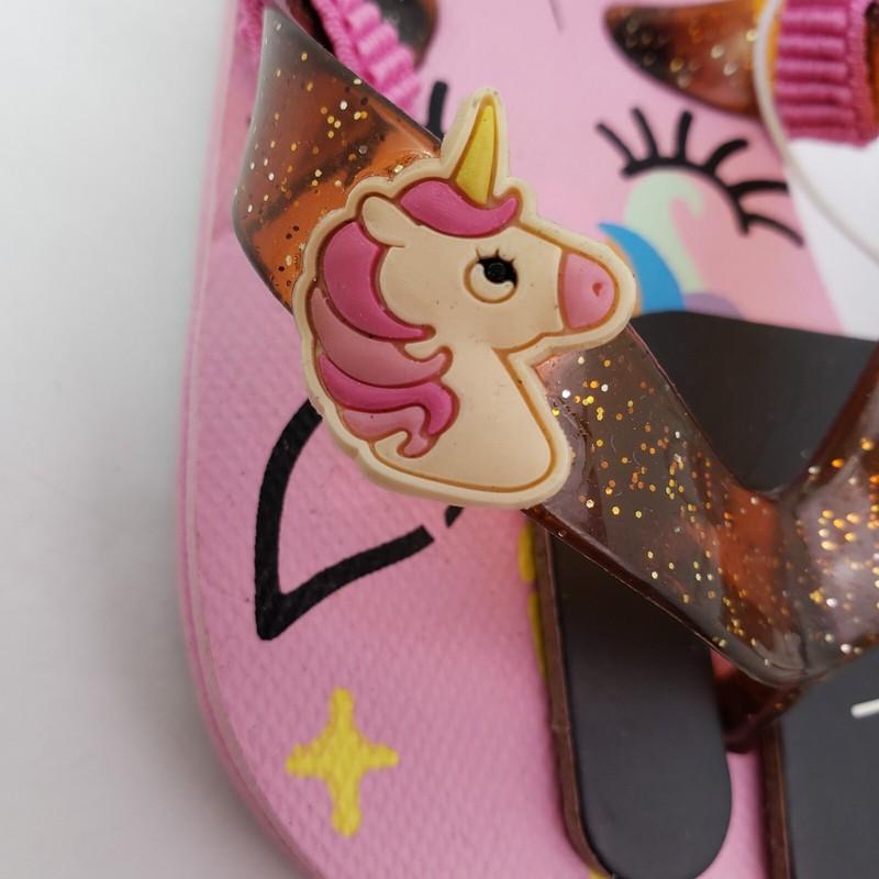 Nicole Miller New York Baby Girls Sz 6 Pink Unicorn Back Strap Flip Flop Sandals