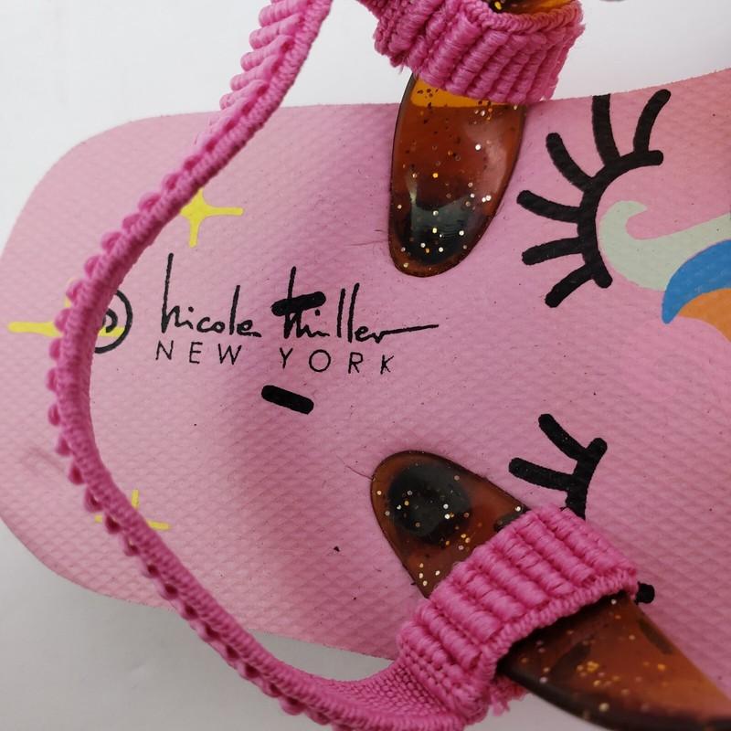Nicole Miller New York Baby Girls Sz 6 Pink Unicorn Back Strap Flip Flop Sandals