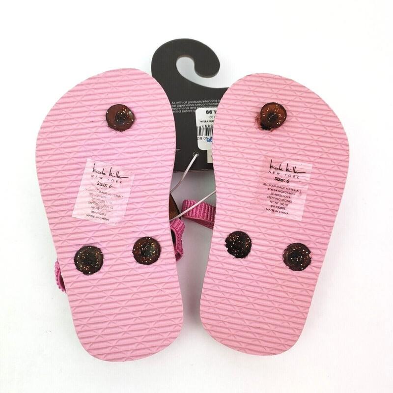 Nicole Miller New York Baby Girls Sz 6 Pink Unicorn Back Strap Flip Flop Sandals