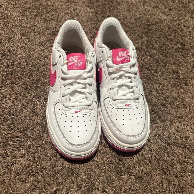 Nike Air Force 1 Trainers In White And Pink Kids Girl Size 2y