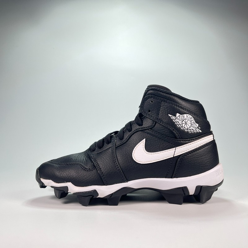 Nike Air Jordan 1 Mid Black White Football Cleats HF6883-001 Youth Boys Size 3.5