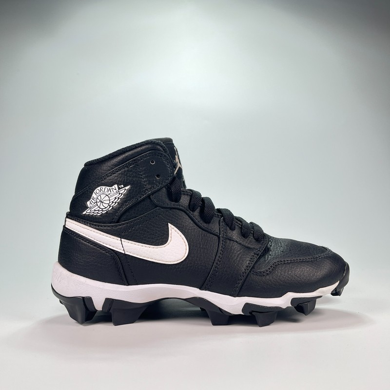 Nike Air Jordan 1 Mid Black White Football Cleats HF6883-001 Youth Boys Size 3.5