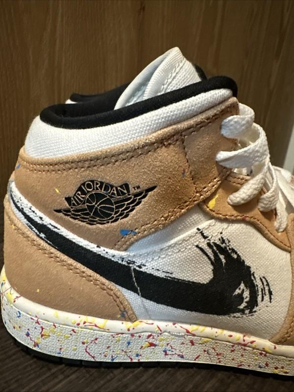 Nike Air Jordan 1 Mid SE Brushstroke Paint Splatter Boys Size 4.5