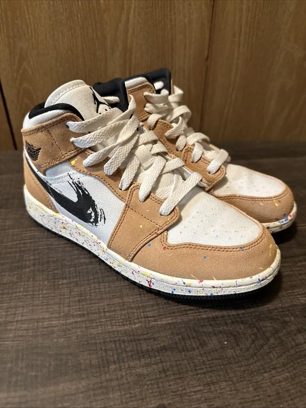 Nike Air Jordan 1 Mid SE Brushstroke Paint Splatter Boys Size 4.5