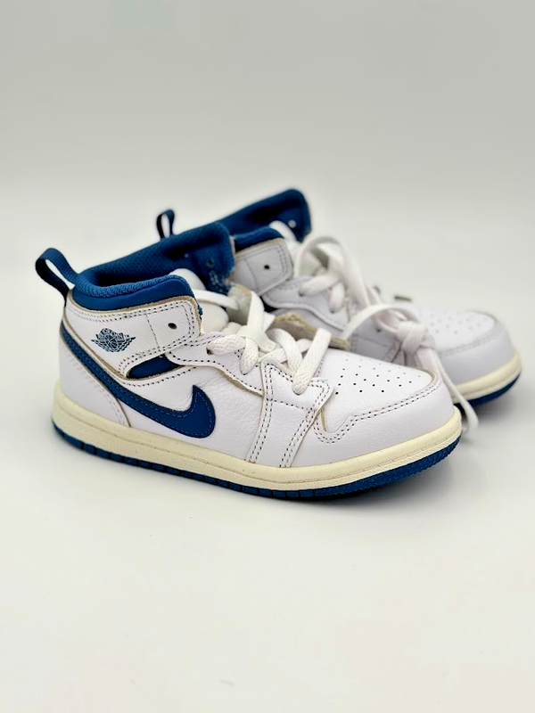 Nike Air Jordan 1 Mid SE (TD) FN7537 141 Kids Shoes White/Industrial Blue-Sail