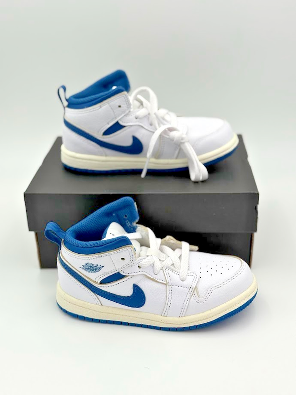 Nike Air Jordan 1 Mid SE (TD) FN7537 141 Kids Shoes White/Industrial Blue-Sail