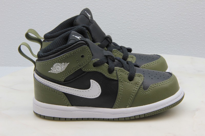 Nike Air Jordan 1 Mid (TD) Black/White-Olive DQ8425 092 Toddler Size 8c