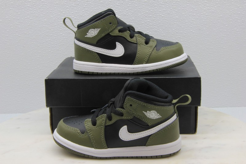 Nike Air Jordan 1 Mid (TD) Black/White-Olive DQ8425 092 Toddler Size 8c
