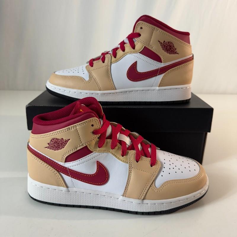 Nike Air Jordan 1 Mid White Onyx Light Cardinal Curry GS Size 6Y Sneakers NEW