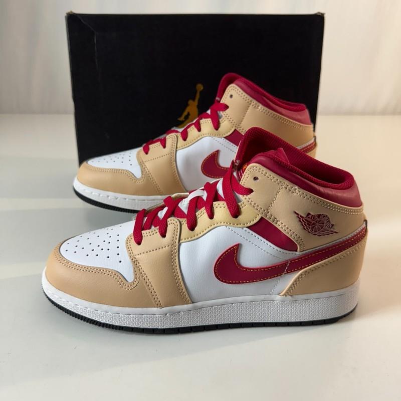 Nike Air Jordan 1 Mid White Onyx Light Cardinal Curry GS Size 7Y Sneakers NEW