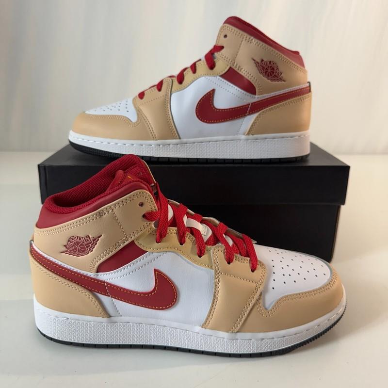 Nike Air Jordan 1 Mid White Onyx Light Cardinal Curry GS Size 7Y Sneakers NEW