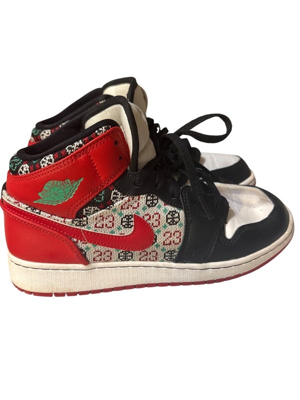 Nike Air Jordan 1 Mid Xmas Sweater Youth Sneakers 6Y