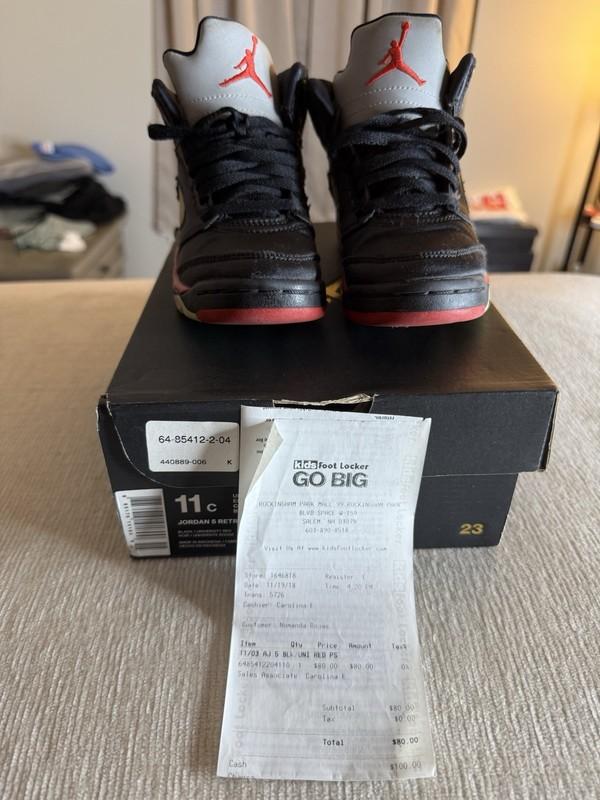 Nike Air Jordan 5 Retro Black Red Satin Bred Shoes 440889-006 Kid’s SZ 11C
