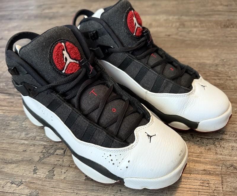 Nike Air Jordan 6 Rings Mens Boys Size 7 Womens 8.5 Black White Gym Red