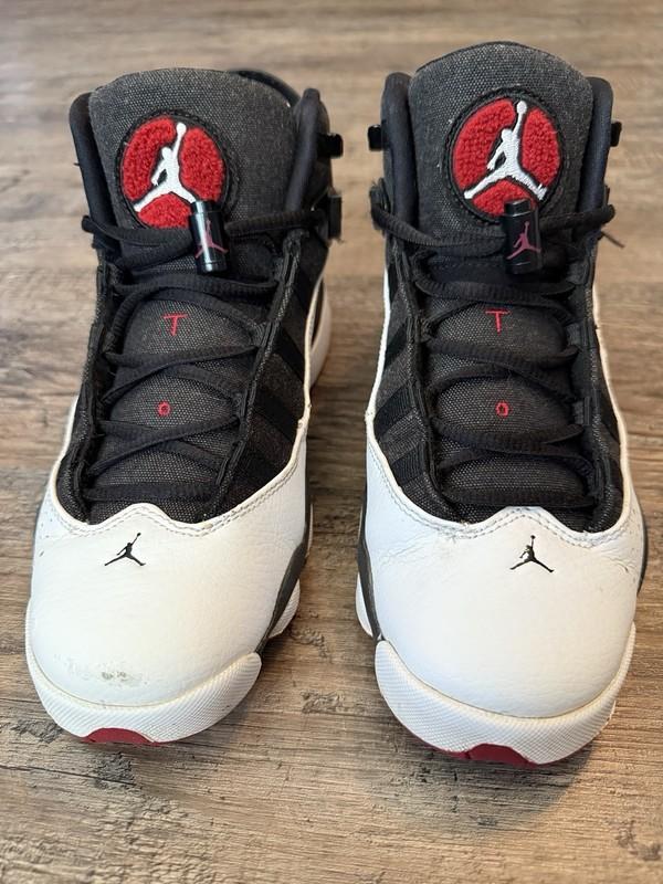 Nike Air Jordan 6 Rings Mens Boys Size 7 Womens 8.5 Black White Gym Red